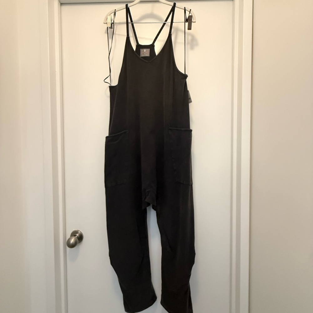 Washed-look Black Free People Hot Shot Onesie with Pockets
